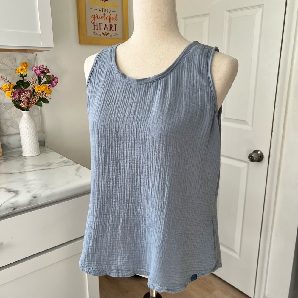 Purnell Santa Barbara Workwear Organic Brushed Cotton Blue Sleeveless Top